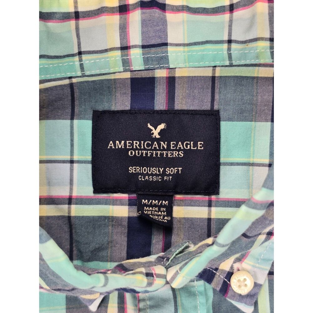Men's American Eagle Classic‎ Fit Plaid Button Down Collar Dress Shirt Medium - Picture 4 of 4